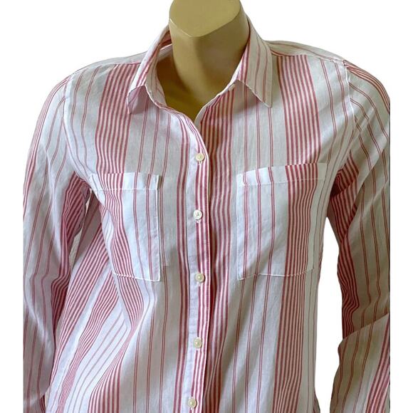 GAP Womens Size XS Long Sleeve Red White Striped Button Front Collared Shirt - Picture 5 of 7